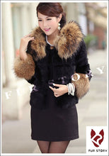 Load image into Gallery viewer, Women&#39;s Warm Winter Coat Real Rabbit Fur Coat Raccoondog Fur Collar &amp; Sleeve-cuff with Hood Overcoat Jacket Waistcoat 6colors Short Version FS010129S