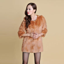 Load image into Gallery viewer, Women&#39;s Natural Fur Coat Long Version Light Camel Full Pelt Real Fur Coat Female