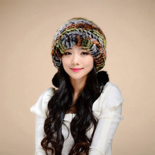 Load image into Gallery viewer, Women&#39;s Tight Knitted Real REX Rabbit Fur Hat Beanie Fur Fox Fur Pompom 14605