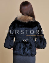 Load image into Gallery viewer, Real Rabbit Fur Coat Raccoondog Fur Collar with Hood Overcoat Jacket Waistcoat 7colors Short Version FS13073