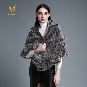 FUR STORY Real Knitted rabbit fur cloaks Women's shawl poncho stole cape wrap 070124