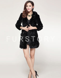 Winter Natural Knitted Mink Fur Hood Coat Female Overcoat