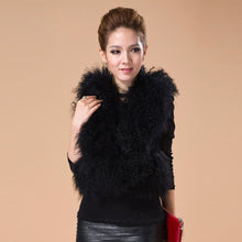Load image into Gallery viewer, Genuine Tight Knitted Rabbit Fur Vest with Big Mongolia Lamb Fur Collar