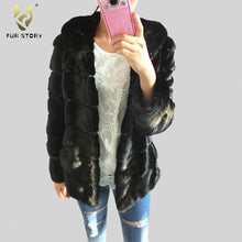 Load image into Gallery viewer, Women&#39;s Genuine Mink Fur Coat Women with Hood Striped Fur Jacket  16153