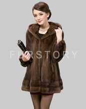 Load image into Gallery viewer, Women&#39;s Coats Real Mink Fur Coat Hoodie Slim Waist Style 16054