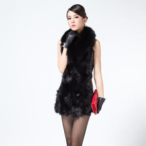 Fox Fur Sheep Leather Vest Waistcoat Coat Jacket Long Good Quality Leather