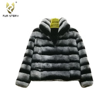 Load image into Gallery viewer, Women&#39;s Genuine Rabbit Fur Coat Women Chinchilla Color Women Jacket 16189