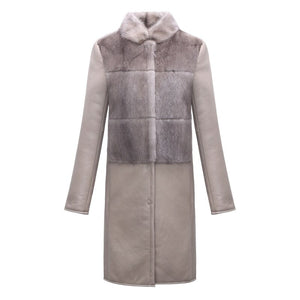 Mink Fur Grass Coat Mid Long Slim Sheepskin Coat for Women   21144