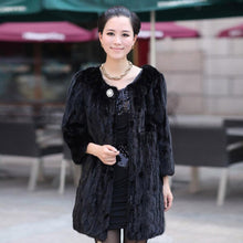 Load image into Gallery viewer, Women&#39;s Real Mink Fur Overcoat Black Winter  Natural Mink Fur Coat Female 151186