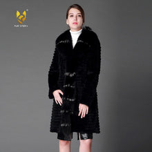 Load image into Gallery viewer, Women&#39;s Genuine Rabbit Fur Coat Genuine Fox Fur Collar Long Overcoat 15130