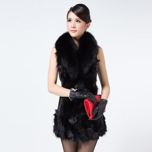 Fox Fur Sheep Leather Vest Waistcoat Coat Jacket Long Good Quality Leather