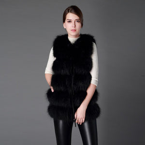 Raccoon Fur Vest Women's Real Fur and Leather Winter Girl's Warm Outerwear Fur Vest