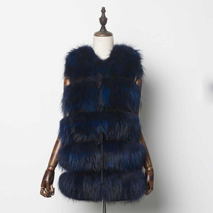 Raccoon Fur Vest Women's Real Fur and Leather Winter Girl's Warm Outerwear Fur Vest