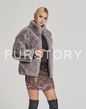 Load image into Gallery viewer, Women&#39;s Coats Real rabbit Fur Coat with Bat Sleeve Winter jacket Stand collar 17156