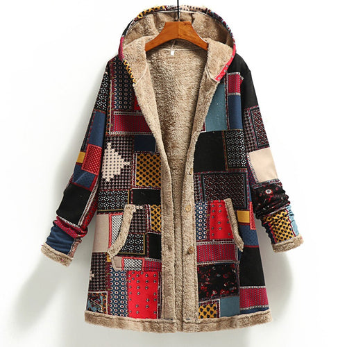 FS20101 Coats For Women Mom Winter Warm Coats Single Breasted Hooded With Pocket Print Parkas Plus Size Femme Coats