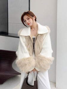 Fox Hair Whole Leather Car Stripe Woven Fur Coat for Women Autumn and Winter 2021 New Raccoon Dog Hair Bat Sleeve Coat FS21112