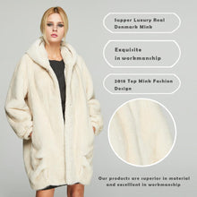 Load image into Gallery viewer, Fur Story FS18118 Women&#39;s Genuine Mink Fur Long Coat Winter Warm Hood Cocoon Jacket