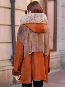 Winter 2021 Mink Fur Whole Mink with Sheep Fur Women's Coat Golden Island Fox Hooded Fur FS21139
