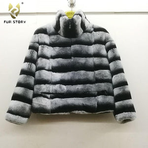 Women's Genuine Rabbit Fur Coat Women Chinchilla Color Women Jacket 16189