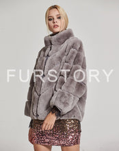 Load image into Gallery viewer, Women&#39;s Coats Real rabbit Fur Coat with Bat Sleeve Winter jacket Stand collar 17156