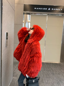 Finnish fox fur car fur Hooded Coat girl