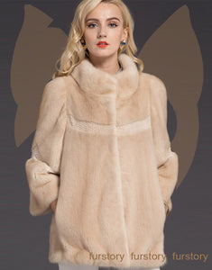 Women's Genuine Mink Fur Coat Women Solid Color Plus Size Warm Jacket 16049