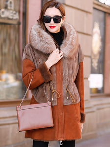 Winter 2021 Mink Fur Whole Mink with Sheep Fur Women's Coat Golden Island Fox Hooded Fur FS21139