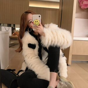 FS21122 Fur Coat Autumn and Winter 2021 New Car Stripe Fox Fur Grass Coat for Young Women