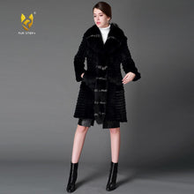 Load image into Gallery viewer, Women&#39;s Genuine Rabbit Fur Coat Genuine Fox Fur Collar Long Overcoat 15130