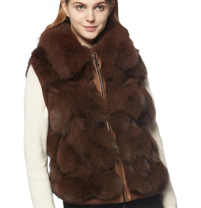 FS152111 Women's Vest Real Fox Fur Vest Women jacket Fox Fur Collar  Winter Vest Women Spring jackets Fur Story