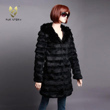 Load image into Gallery viewer, Women&#39;s Genuine Rabbit Fur Coat Women with Big Hoodie Outwear 151255