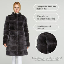 Load image into Gallery viewer, Women&#39;s Genuine Rabbit Fur Coat  Stand-up Collar Winter Overcoat Detachable 18136