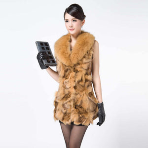 Fox Fur Sheep Leather Vest Waistcoat Coat Jacket Long Good Quality Leather