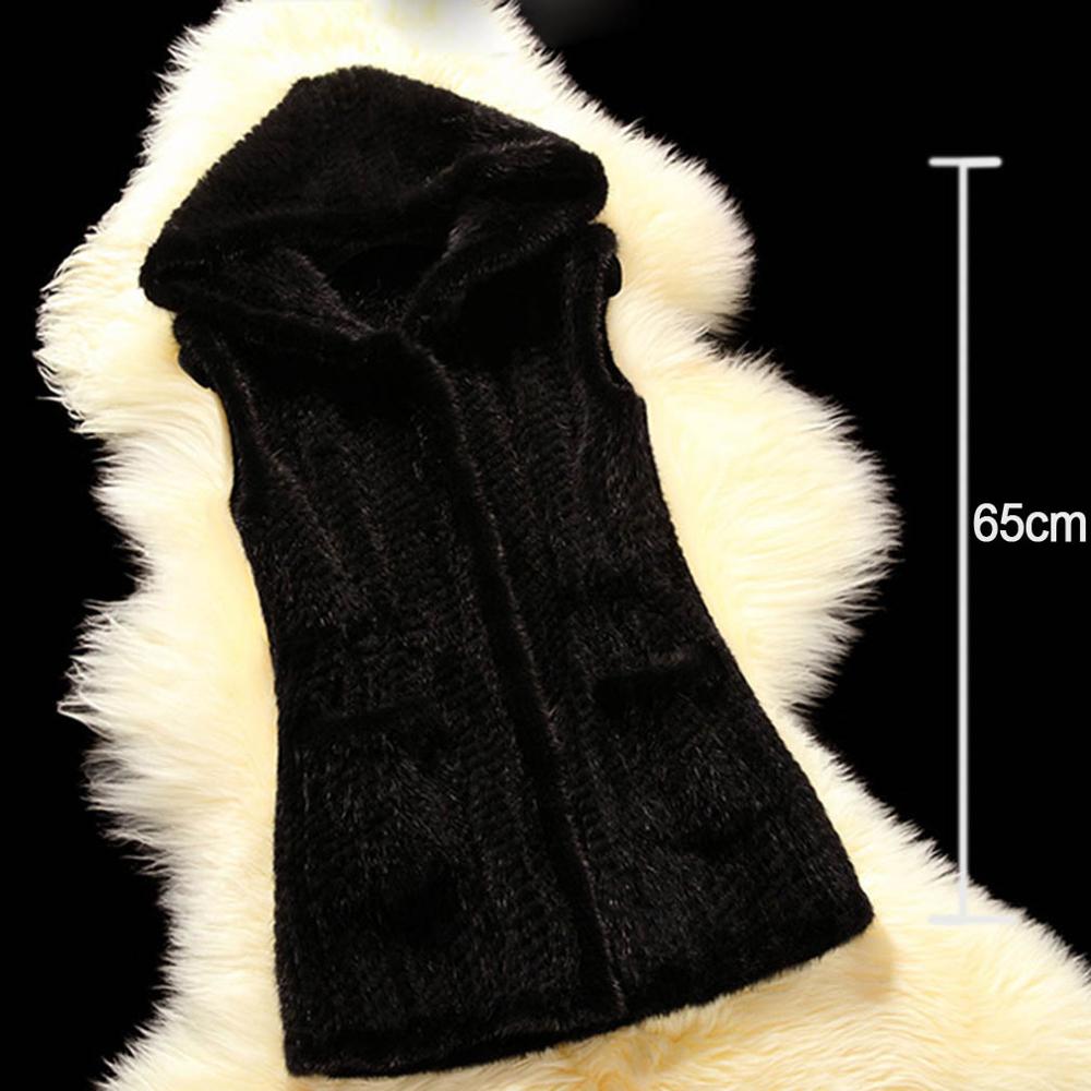 Women's Genuine Knitted Mink Fur Vest  Pocket Hoodie Jacket Plus Size 16295