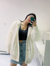 Load image into Gallery viewer, Fur Coat Women  Autumn and Winter 2021 New Fox Hair Car Stripe Mink Fur Women&#39;s Mid Long Hooded Coat Knitted Loose Coat FS21115