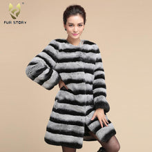 Load image into Gallery viewer, Real Rabbit Fur Coat Long Style Natural Fur Women&#39;s Coat 16122