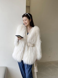 Raccoon Dog Fur Car Fur Coat Girdle Thin Fox Fur Coat Medium Length FS21113