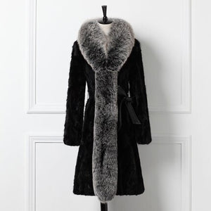 Real Mink Fur Coat Women with Fox Fur Collar Female Overcoat Winter jacket Women Jacket Fur Story FS16172