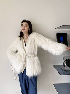 Raccoon Dog Fur Car Fur Coat Girdle Thin Fox Fur Coat Medium Length FS21113