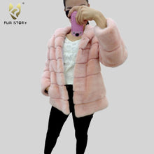 Load image into Gallery viewer, Women&#39;s Genuine Mink Fur Coat Women with Hood Striped Fur Jacket  16153