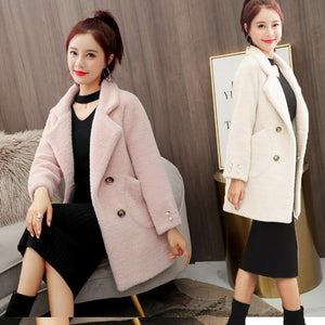 FS21129 Coats and Jackets Women Fake Mink Cashmere Coat Women's 2021 Winter New Korean Slim Mid Long Golden Mink Cashmere Coat FS21129