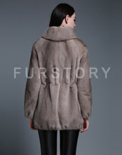 Load image into Gallery viewer, Women&#39;s Genuine Mink Fur Coat Long Sleeve Silver Blue Color Color Outerwear 161207