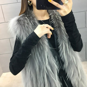 FS21120 Raccoon Fur Grass Stripe Vest Female Raccoon Dog Haining Slim Vest Autumn Winter Coat FS21107