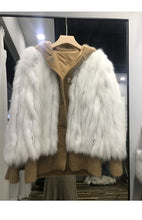 Load image into Gallery viewer, Fur Coat Women  Autumn and Winter 2021 New Fox Hair Car Stripe Mink Fur Women&#39;s Mid Long Hooded Coat Knitted Loose Coat FS21115