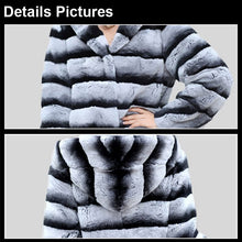 Load image into Gallery viewer, Women&#39;s Genuine Rabbit Fur Coat Chinchilla Color Winter jacket 15192