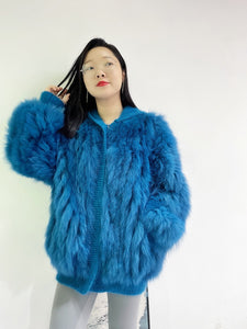 Fur Coat Women  Autumn and Winter 2021 New Fox Hair Car Stripe Mink Fur Women's Mid Long Hooded Coat Knitted Loose Coat FS21115