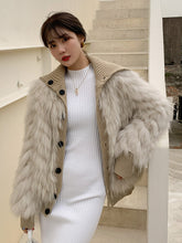 Load image into Gallery viewer, Young Fur Whole Skin Raccoon Dog Fur Car Stripe T-shirt with Coat on Both Sides 21111