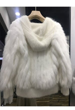 Load image into Gallery viewer, Fur Coat Women  Autumn and Winter 2021 New Fox Hair Car Stripe Mink Fur Women&#39;s Mid Long Hooded Coat Knitted Loose Coat FS21115