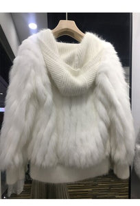 Fur Coat Women  Autumn and Winter 2021 New Fox Hair Car Stripe Mink Fur Women's Mid Long Hooded Coat Knitted Loose Coat FS21115
