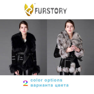 Women's Genuine Leather Fur Coat Women Fox Fur Collar  13055